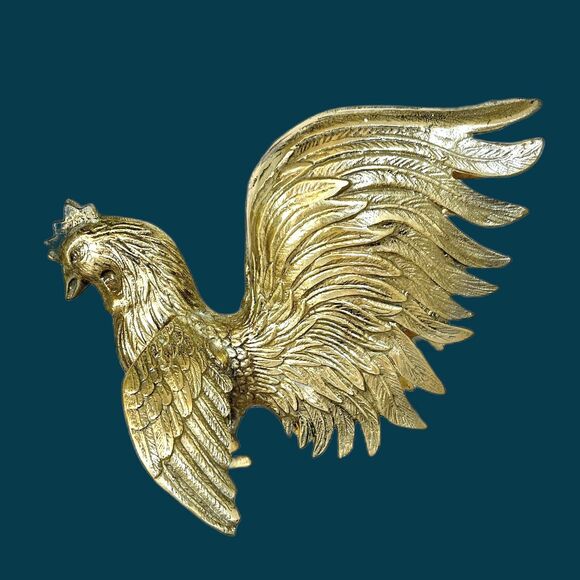 Vtg Solid Brass Pair Fighting Roosters Italian Mid Century Modern Free Standing - Picture 9 of 9